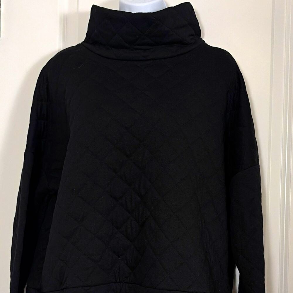 GapFit Black Quilted Mock Neck Pullover Sweatshirt Relaxed Fit L Streetwear